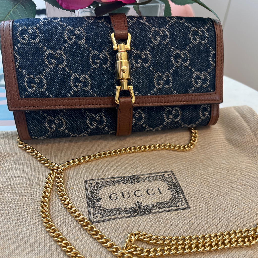 Gucci Jackie Gg Monogram Wallet On Chain Blue Tea Cuir